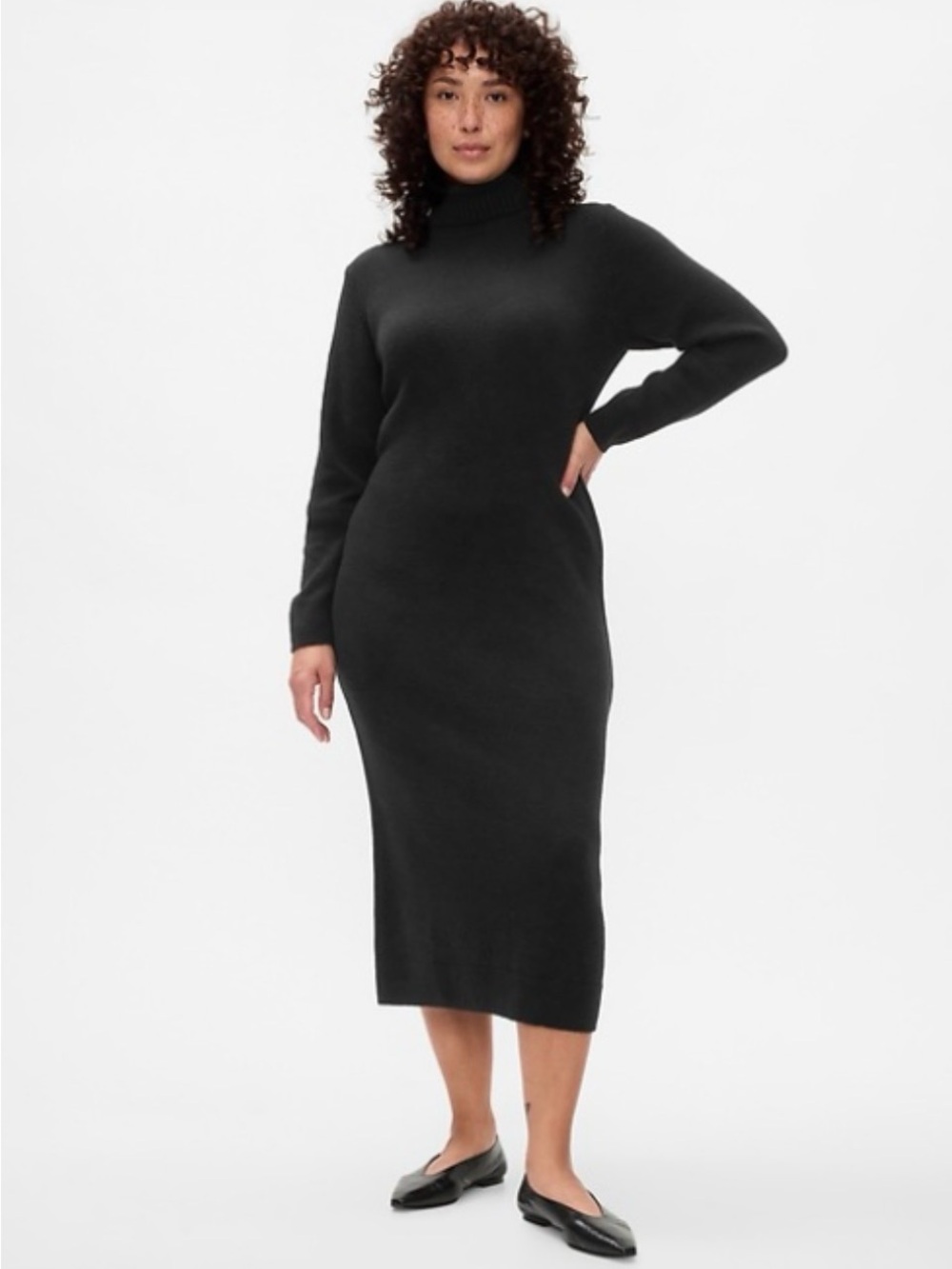 GAP Black Long-Sleeve CashSoft Turtleneck Midi Dress